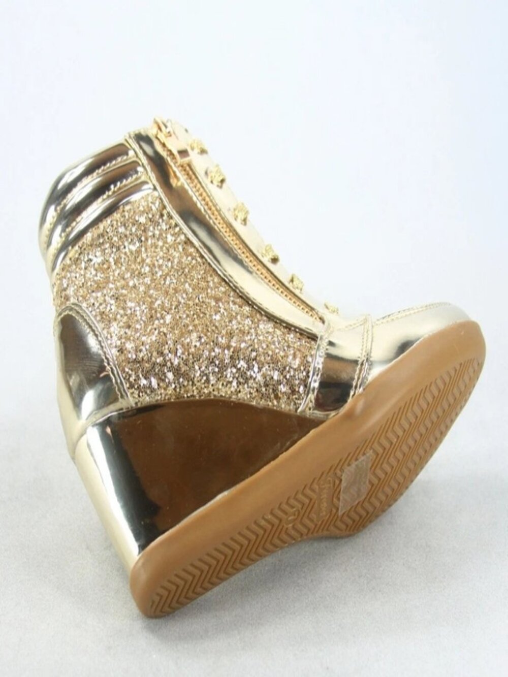 NEW Glitter Sneaker Women's High Top Lace Up Wedge Booties Shoes Size 5.5 - 10 - Picture 2 of 13